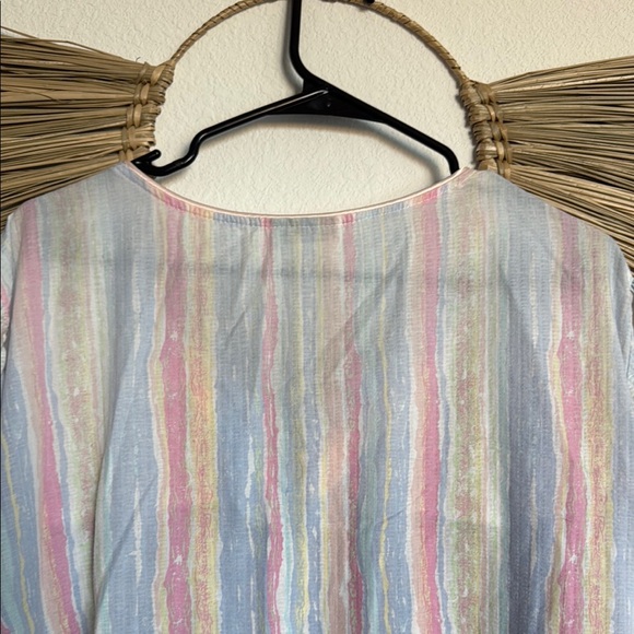 Pink and Blue Striped Pajama Set with V-Neck - Picture 6 of 11
